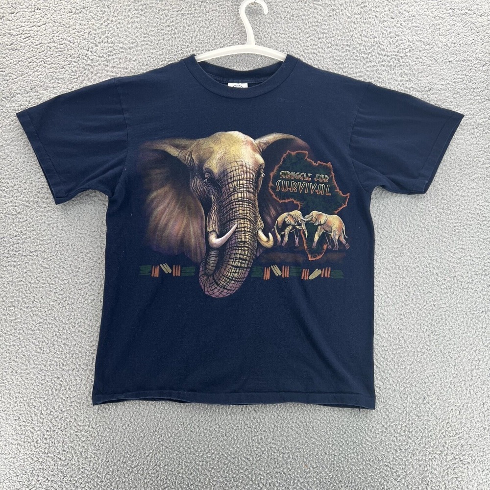VTG Turner T Shirt‎ Elephant Struggle for Survival Men Large Black Single Stitch